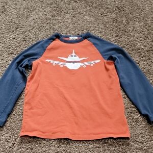Mini Boden Size 9/10 Orange Airplane Shirt Blue Long Sleeve EUC